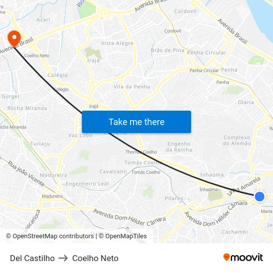 Del Castilho to Coelho Neto map