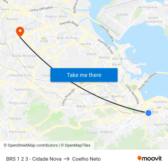 BRS 1 2 3 - Cidade Nova to Coelho Neto map