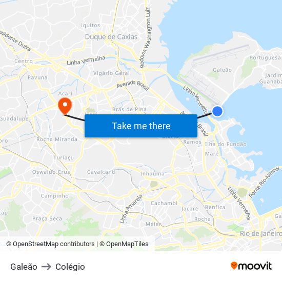 Galeão to Colégio map