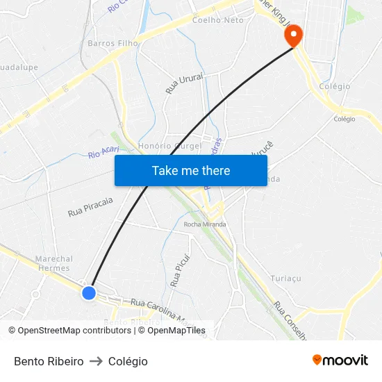 Bento Ribeiro to Colégio map
