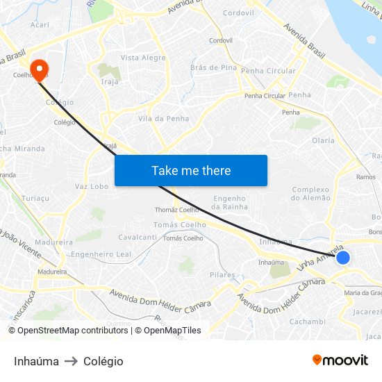 Inhaúma to Colégio map