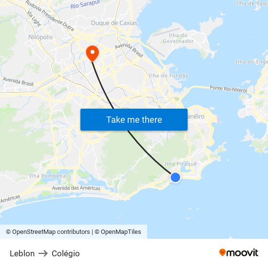 Leblon to Colégio map