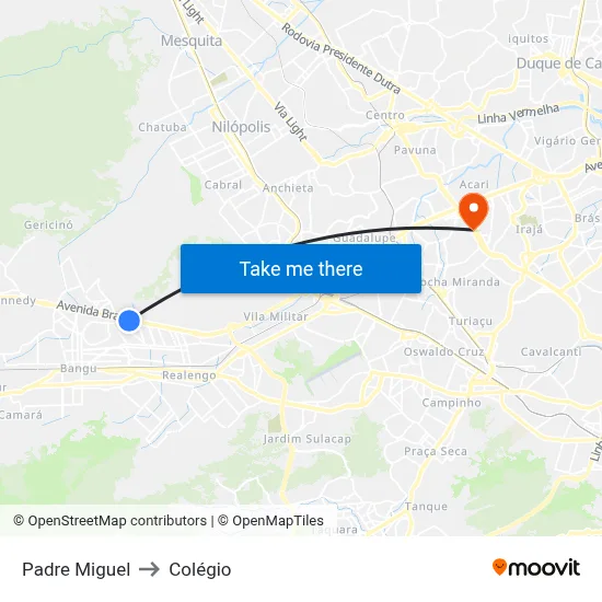 Padre Miguel to Colégio map