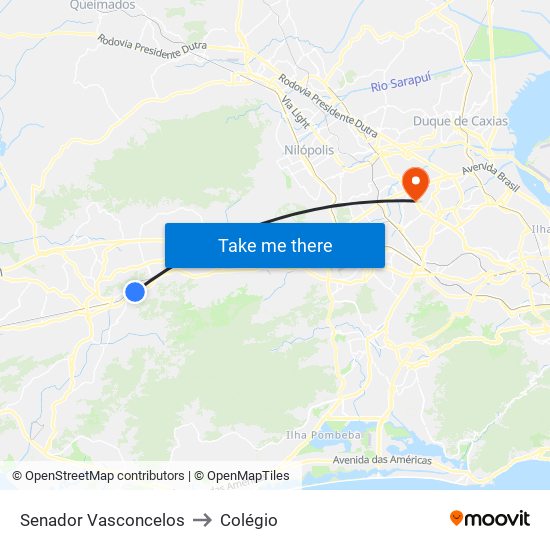 Senador Vasconcelos to Colégio map