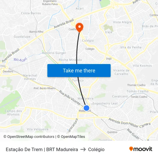 Estação De Trem | BRT Madureira to Colégio map