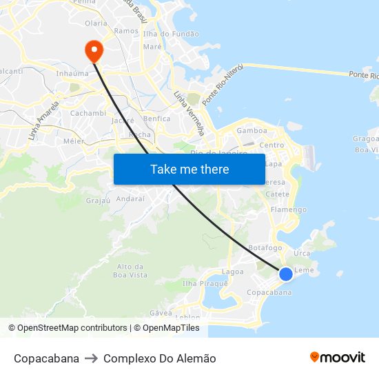 Copacabana to Complexo Do Alemão map