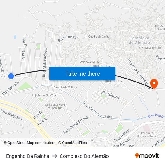 Engenho Da Rainha to Complexo Do Alemão map