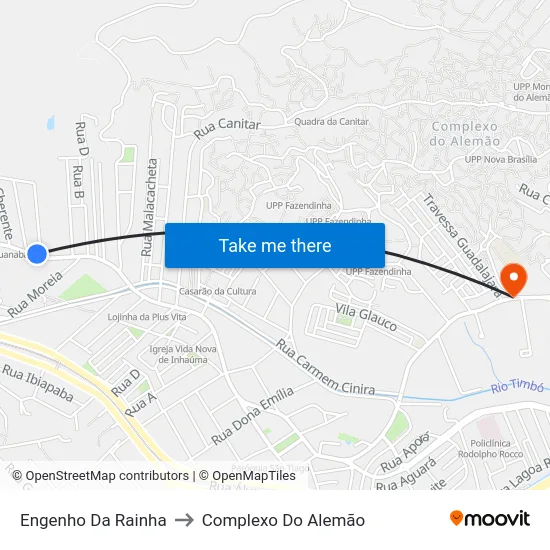 Engenho Da Rainha to Complexo Do Alemão map