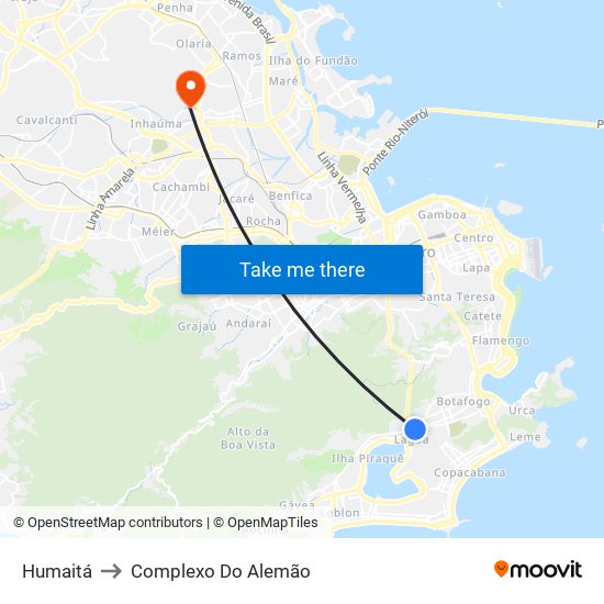 Humaitá to Complexo Do Alemão map