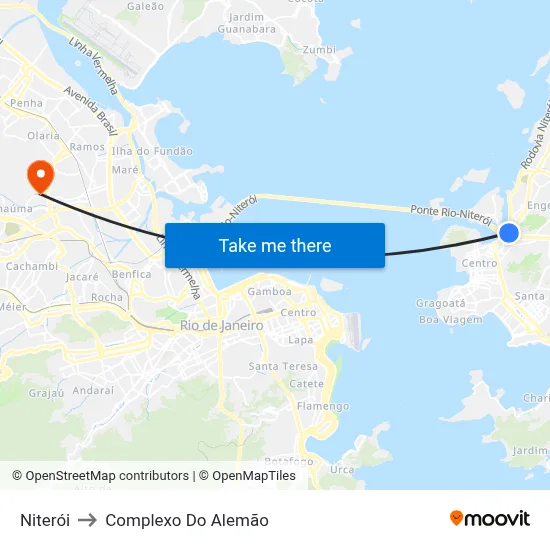 Niterói to Complexo Do Alemão map