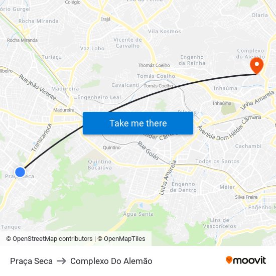 Praça Seca to Complexo Do Alemão map