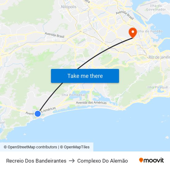 Recreio Dos Bandeirantes to Complexo Do Alemão map