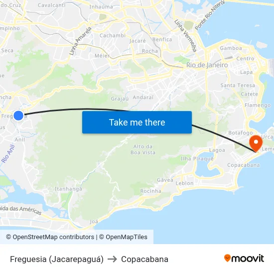 Freguesia (Jacarepaguá) to Copacabana map