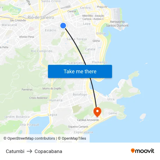 Catumbi to Copacabana map