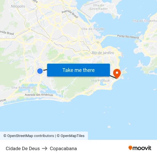Cidade De Deus to Copacabana map