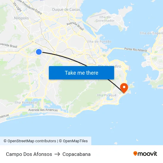 Campo Dos Afonsos to Copacabana map