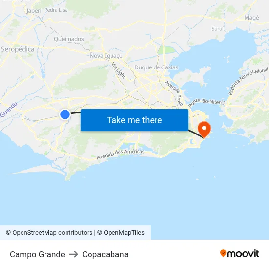 Campo Grande to Copacabana map