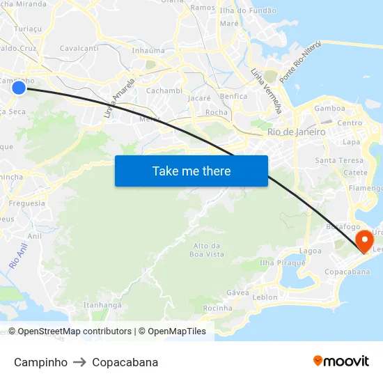 Campinho to Copacabana map