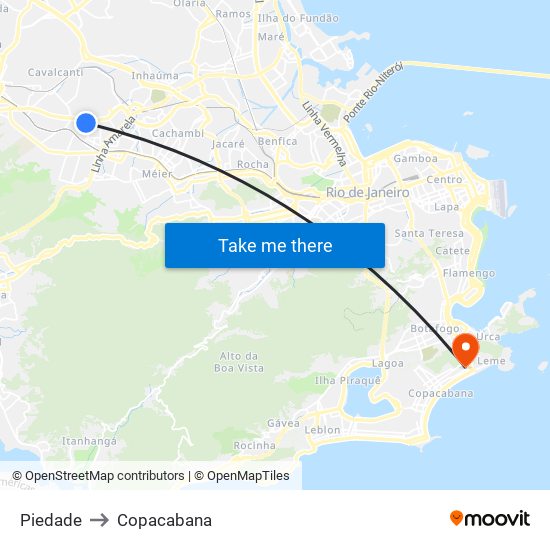 Piedade to Copacabana map