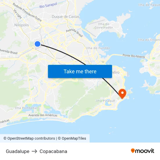 Guadalupe to Copacabana map