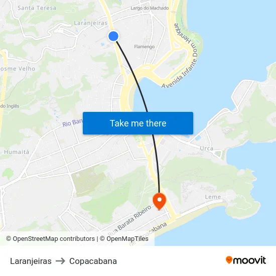 Laranjeiras to Copacabana map