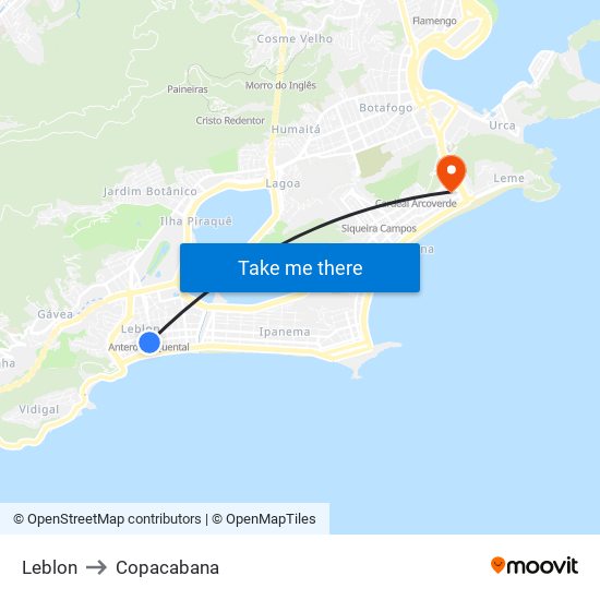 Leblon to Copacabana map