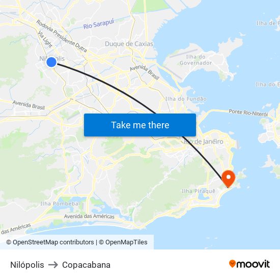 Nilópolis to Copacabana map