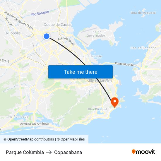 Parque Colúmbia to Copacabana map