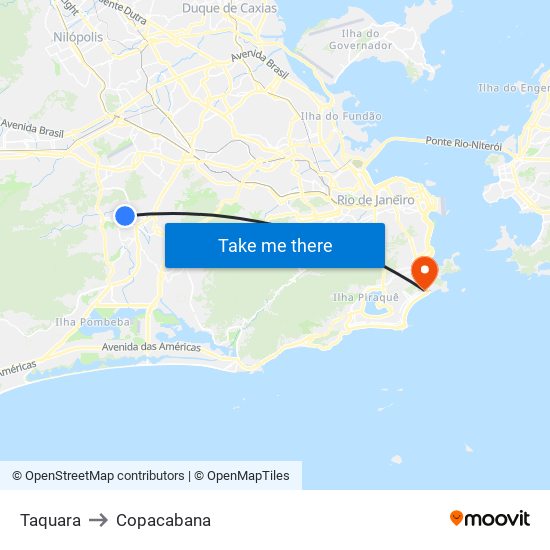 Taquara to Copacabana map
