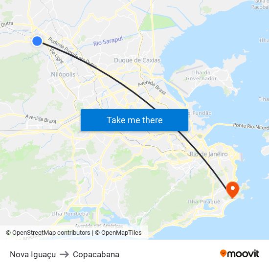 Nova Iguaçu to Copacabana map