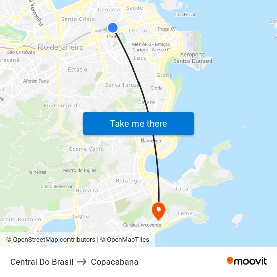 Central Do Brasil to Copacabana map