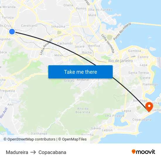 Madureira to Copacabana map