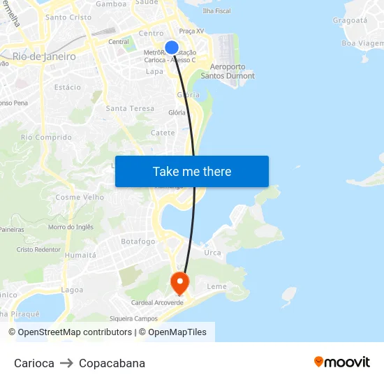 Carioca to Copacabana map