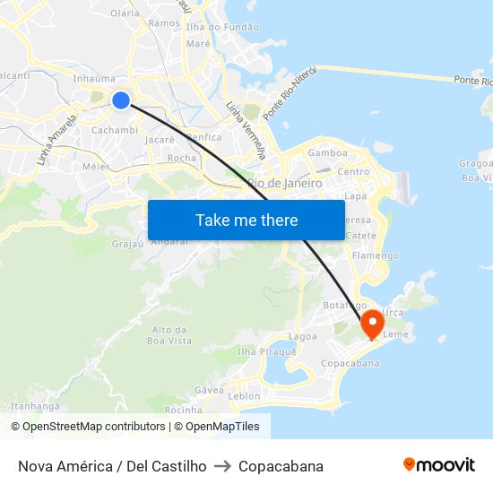 Nova América / Del Castilho to Copacabana map