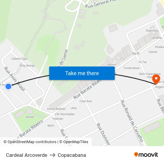 Cardeal Arcoverde to Copacabana map