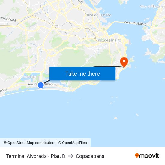 Terminal Alvorada - Plat. D to Copacabana map