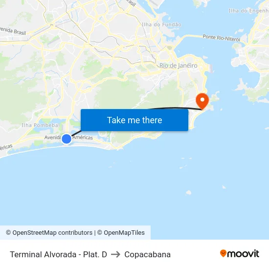 Terminal Alvorada - Plat. D to Copacabana map