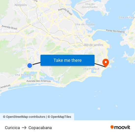 Curicica to Copacabana map