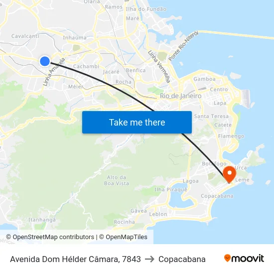 Avenida Dom Hélder Câmara, 7843 to Copacabana map