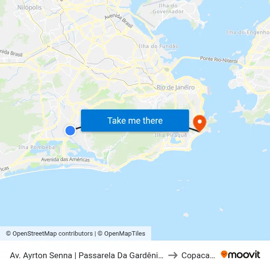 Av. Ayrton Senna | Passarela Da Gardênia | Espaço Hall to Copacabana map
