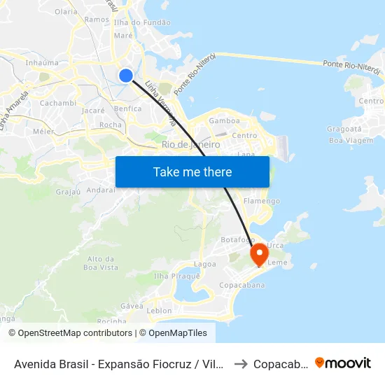 Avenida Brasil - Expansão Fiocruz / Vila Do João to Copacabana map