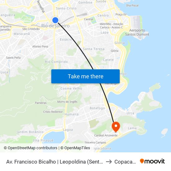 Av. Francisco Bicalho | Leopoldina (Sentido Av. Brasil) to Copacabana map