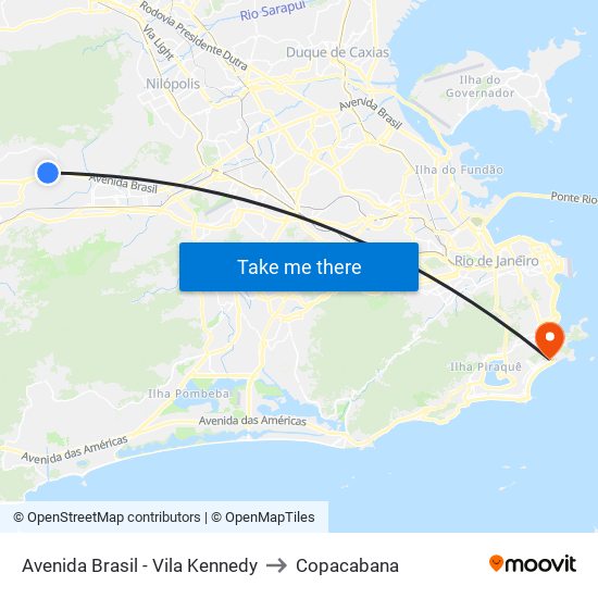 Avenida Brasil - Vila Kennedy to Copacabana map