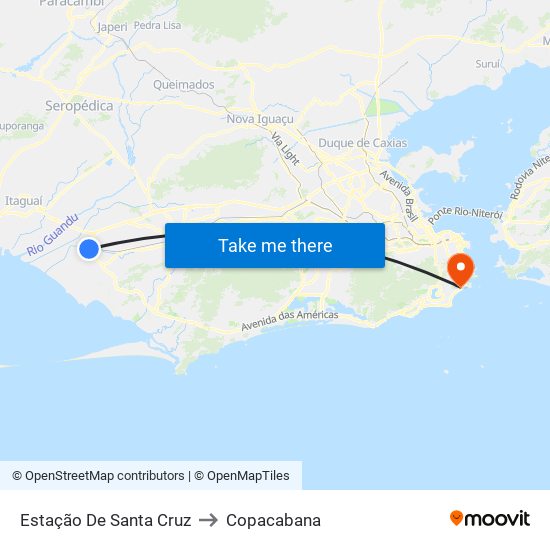 Estação De Santa Cruz to Copacabana map