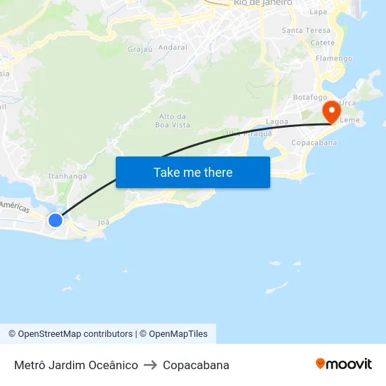 Metrô Jardim Oceânico to Copacabana map