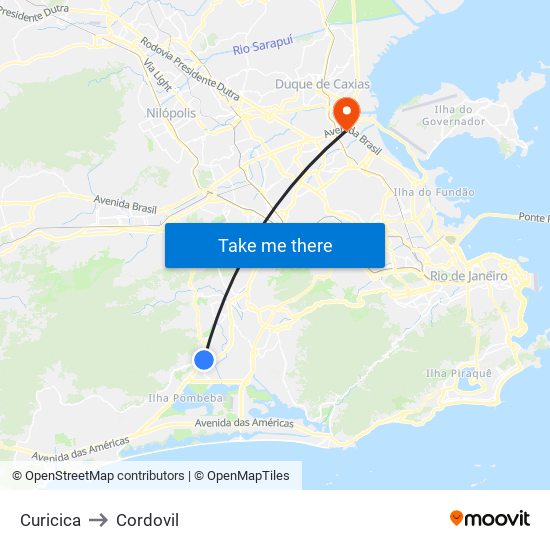 Curicica to Cordovil map