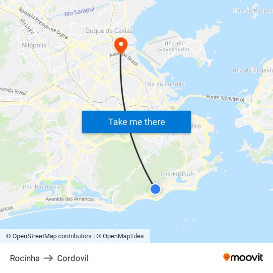 Rocinha to Cordovil map