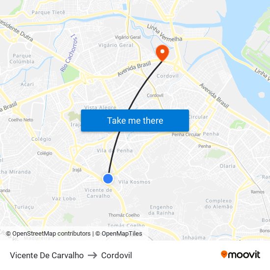 Vicente De Carvalho to Cordovil map