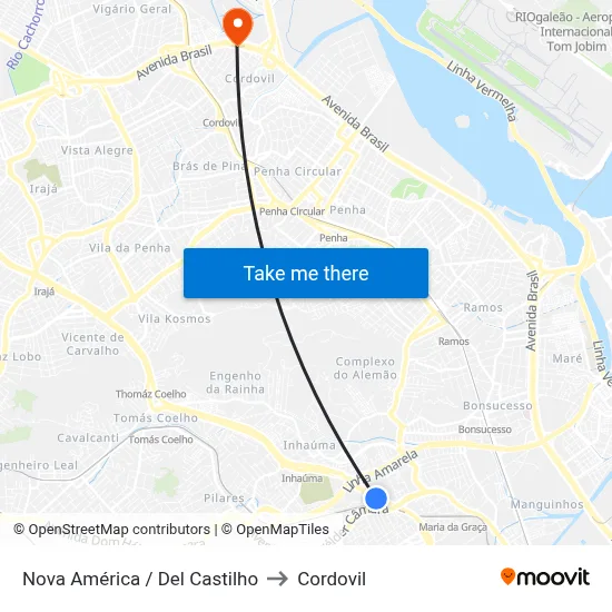 Nova América / Del Castilho to Cordovil map