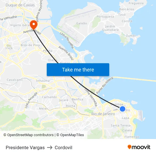 Presidente Vargas to Cordovil map